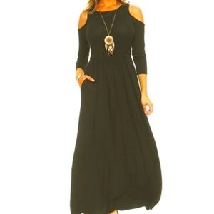 Black  Cold Shoulder Maxi Dress - NEW